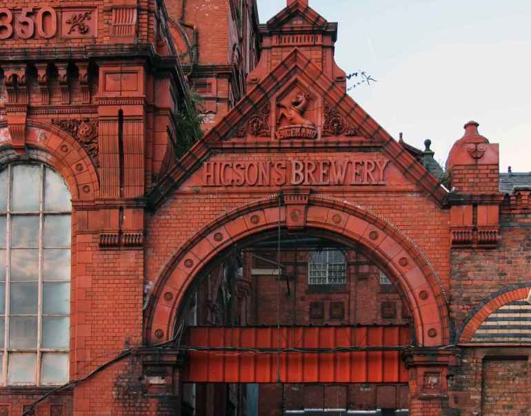Cains Brewery close up on Higson's Brewery sign
